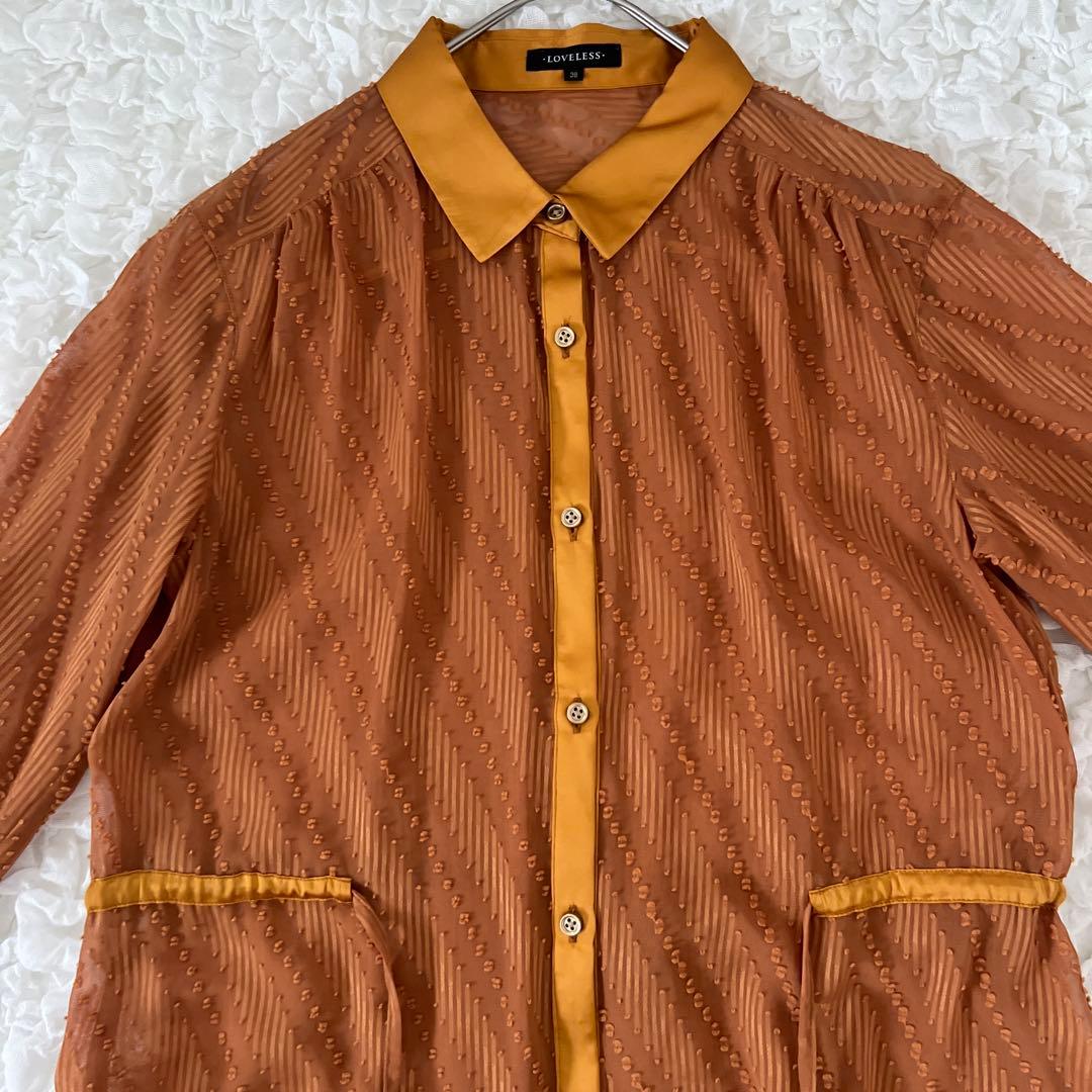 ラブレス　撥水シアーシャツドレス　ロングシャツワンピース　2way 七分袖　S