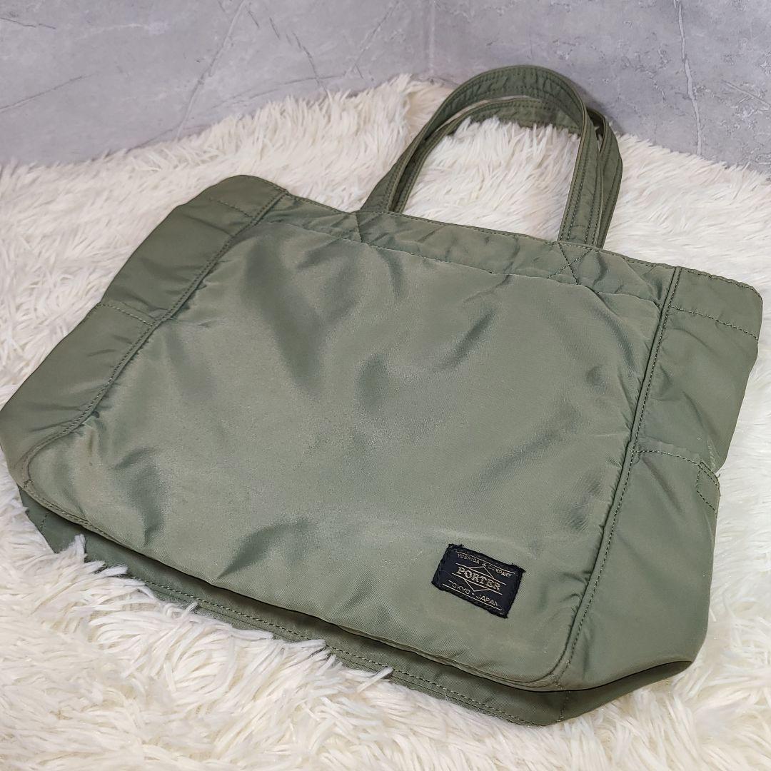 【PORTER】CREAM トートバッグ　カーキ　グリーン　ナイロン　ポーチ付き