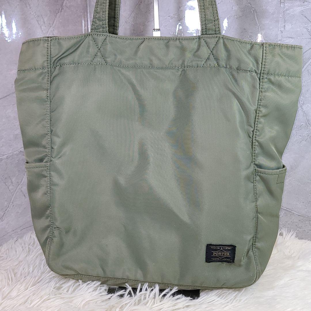 【PORTER】CREAM トートバッグ　カーキ　グリーン　ナイロン　ポーチ付き