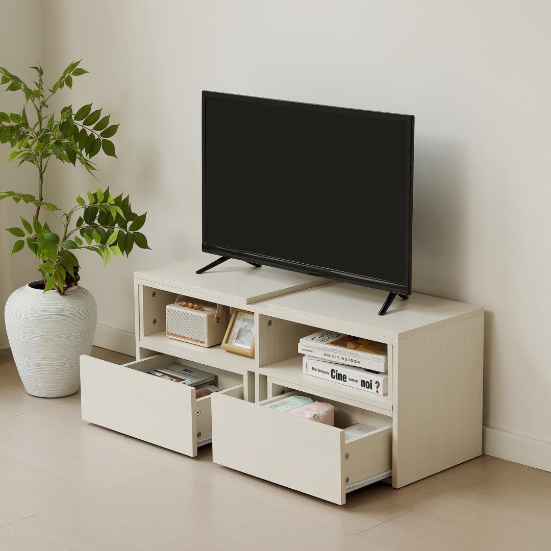 テレビ台　幅は93~172cm伸縮可能　引き出し付き　大容量　WHITE
