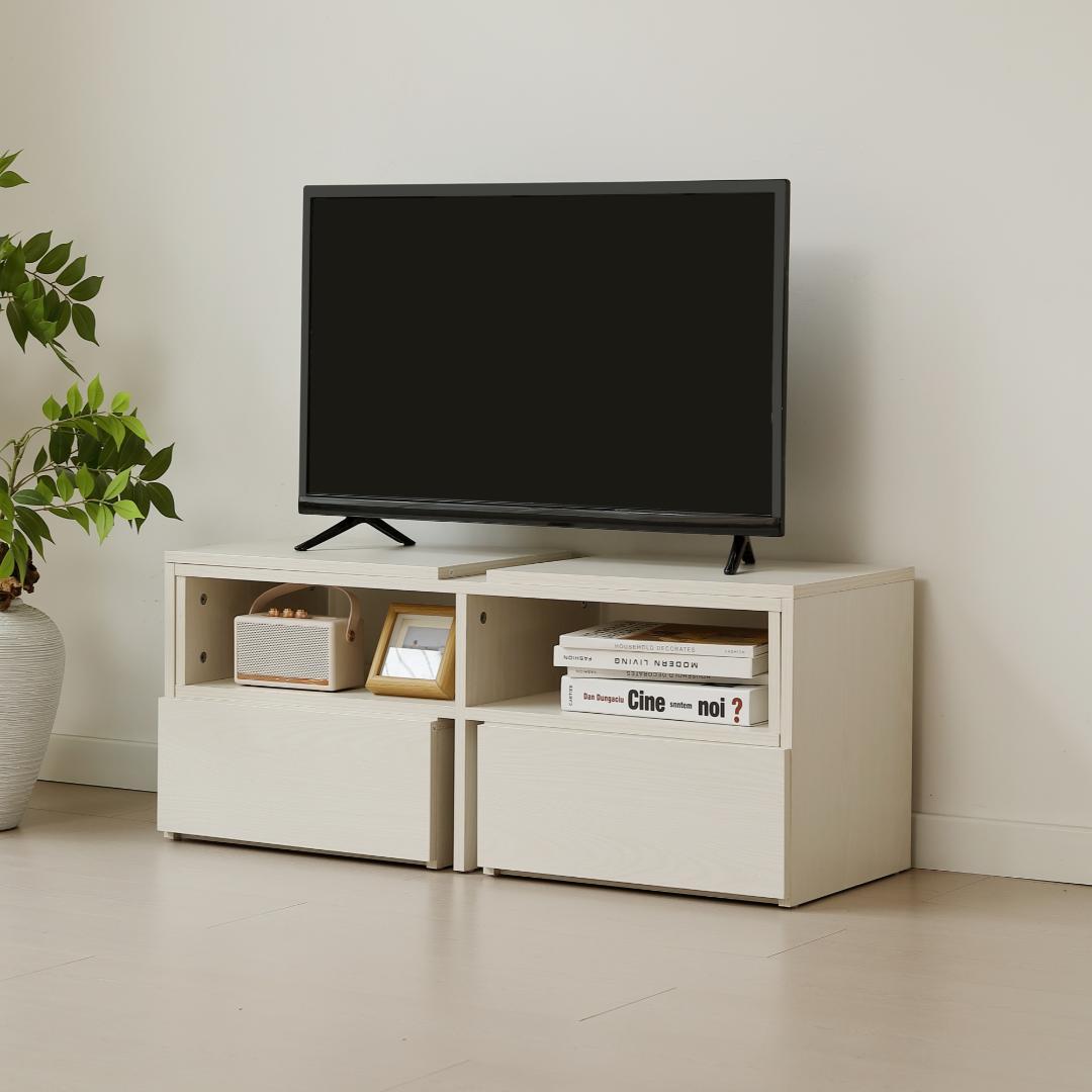 テレビ台　幅は93~172cm伸縮可能　引き出し付き　大容量　WHITE