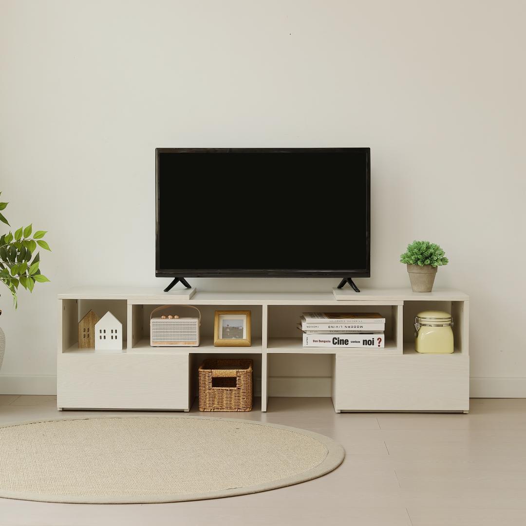 テレビ台　幅は93~172cm伸縮可能　引き出し付き　大容量　WHITE