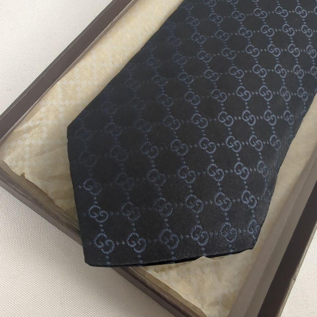 【美品】GUCCI グッチ GG柄 ロゴ 総柄 ネクタイ ブラック系