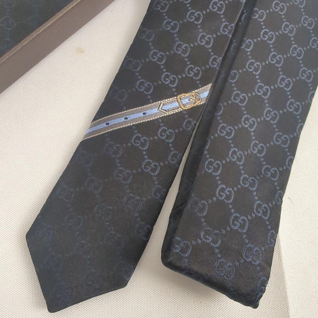 【美品】GUCCI グッチ GG柄 ロゴ 総柄 ネクタイ ブラック系
