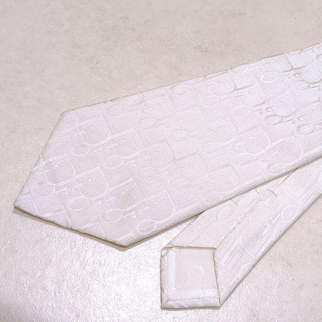Christian Dior トロッター ジャガード ネクタイ 白系
