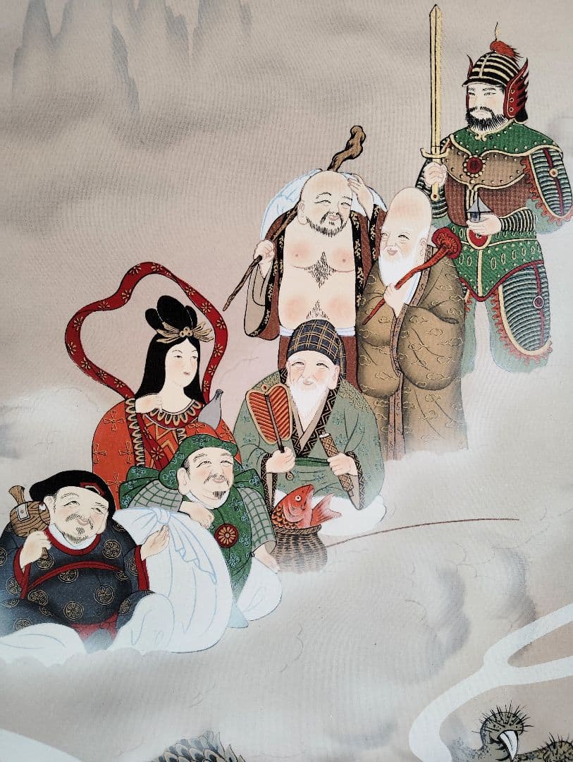 掛軸　森田梅泉　「龍上七福神」