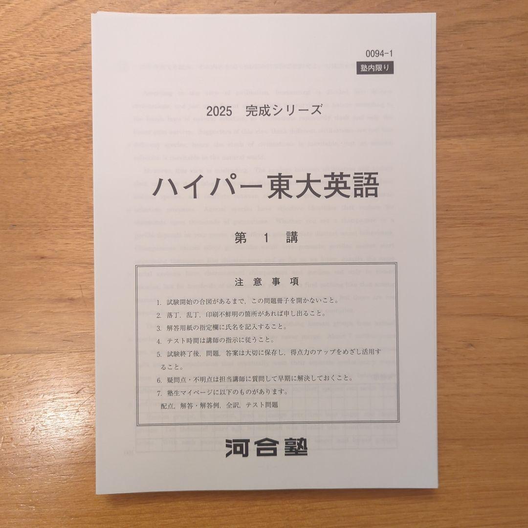 河合塾 ハイパー東大英語 完成シリーズ 2025年版 USBメモリ付き