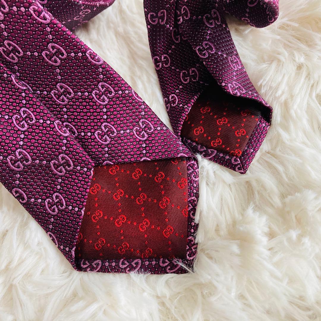 タイラGUCCI グッチ GGロゴ ネクタイ パープル シルク イタリア製