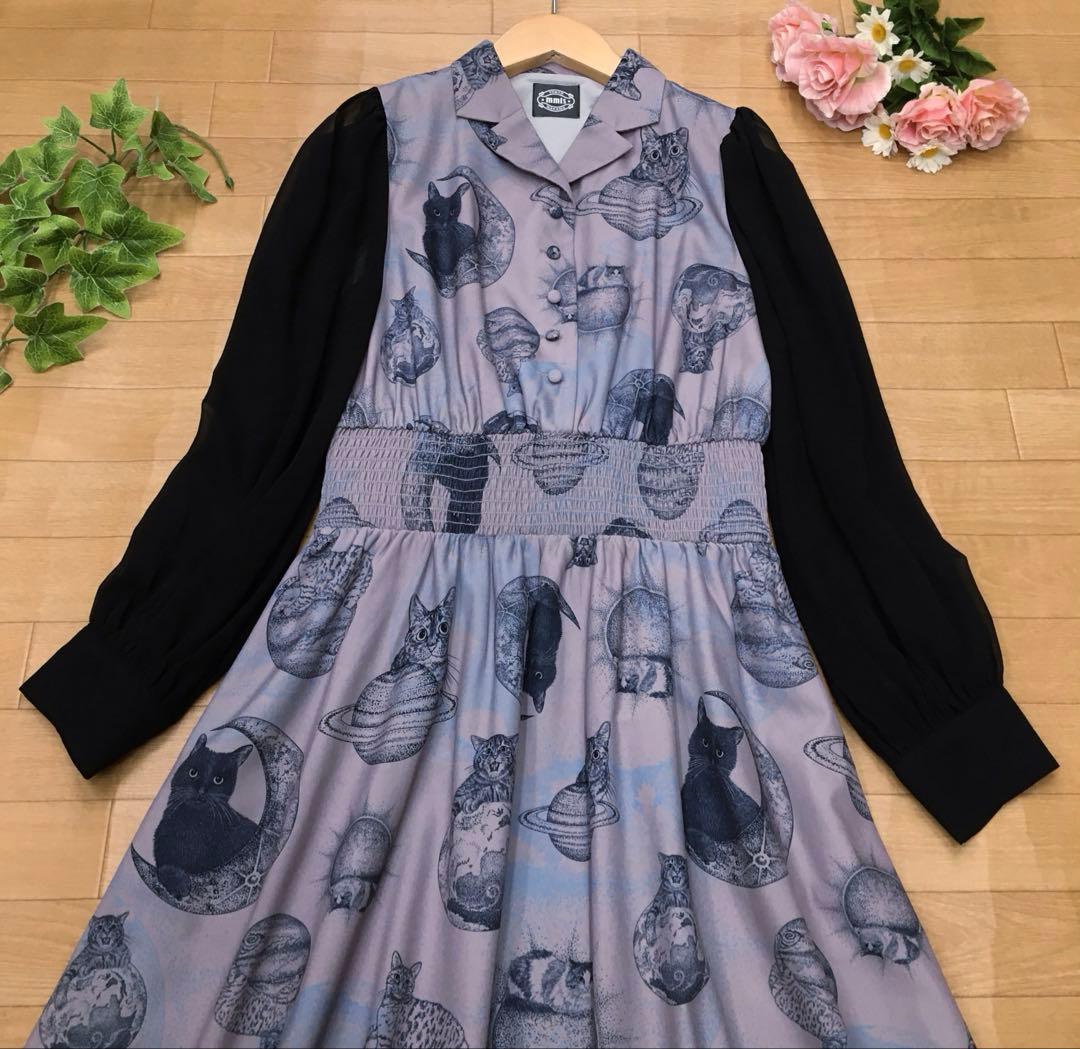 定価17600円 マミタス mmts しょこたん 猫 ネコ 柄 ワンピース S