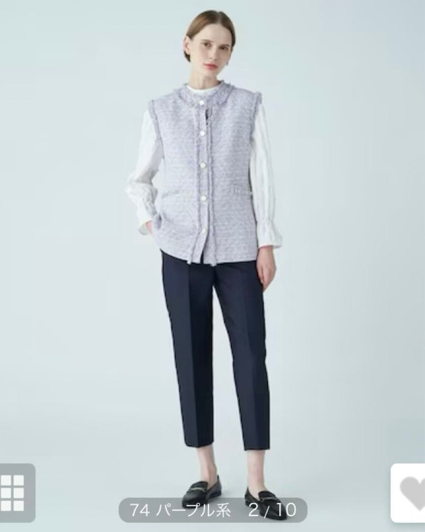 ツイードクルーネックジレ　パープル