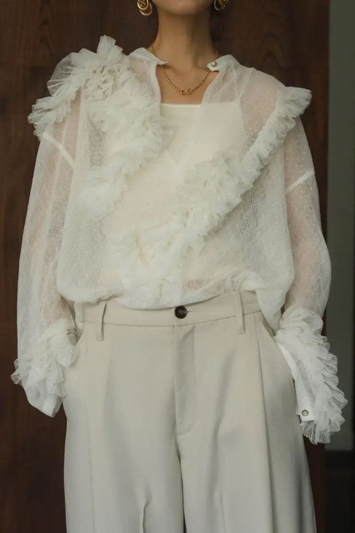 Knuth Marf tulle design blouse white 新品