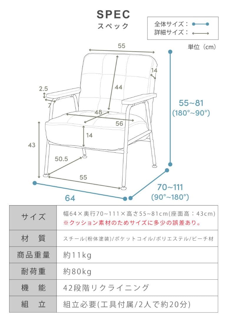 ヴィンテージテイスト　ファブリック １Pソファ　インダストリアル　ブルー