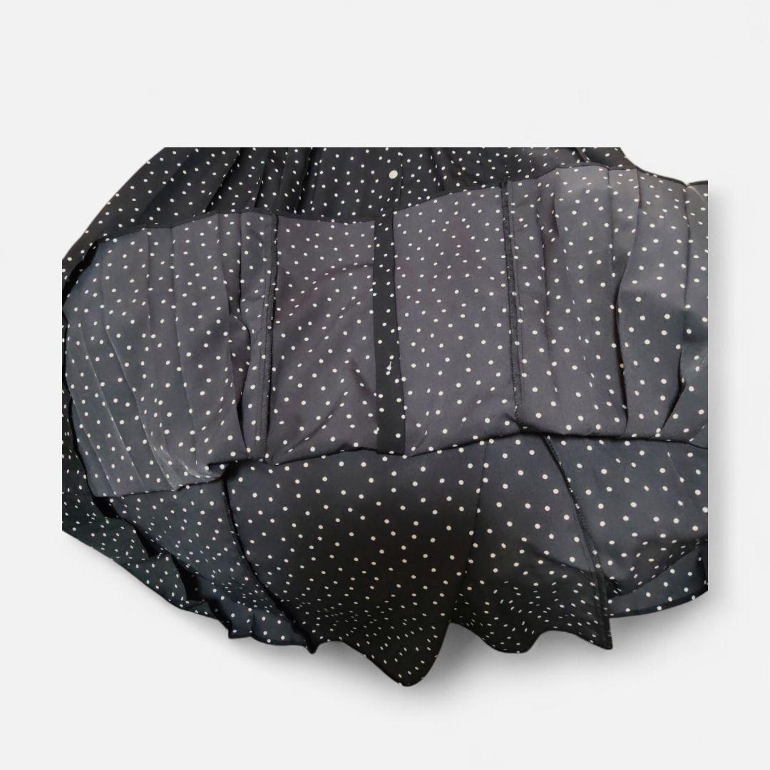 SHIPS シップス ドット ワンピース Web限定 ロング サイドプリーツ 黒
