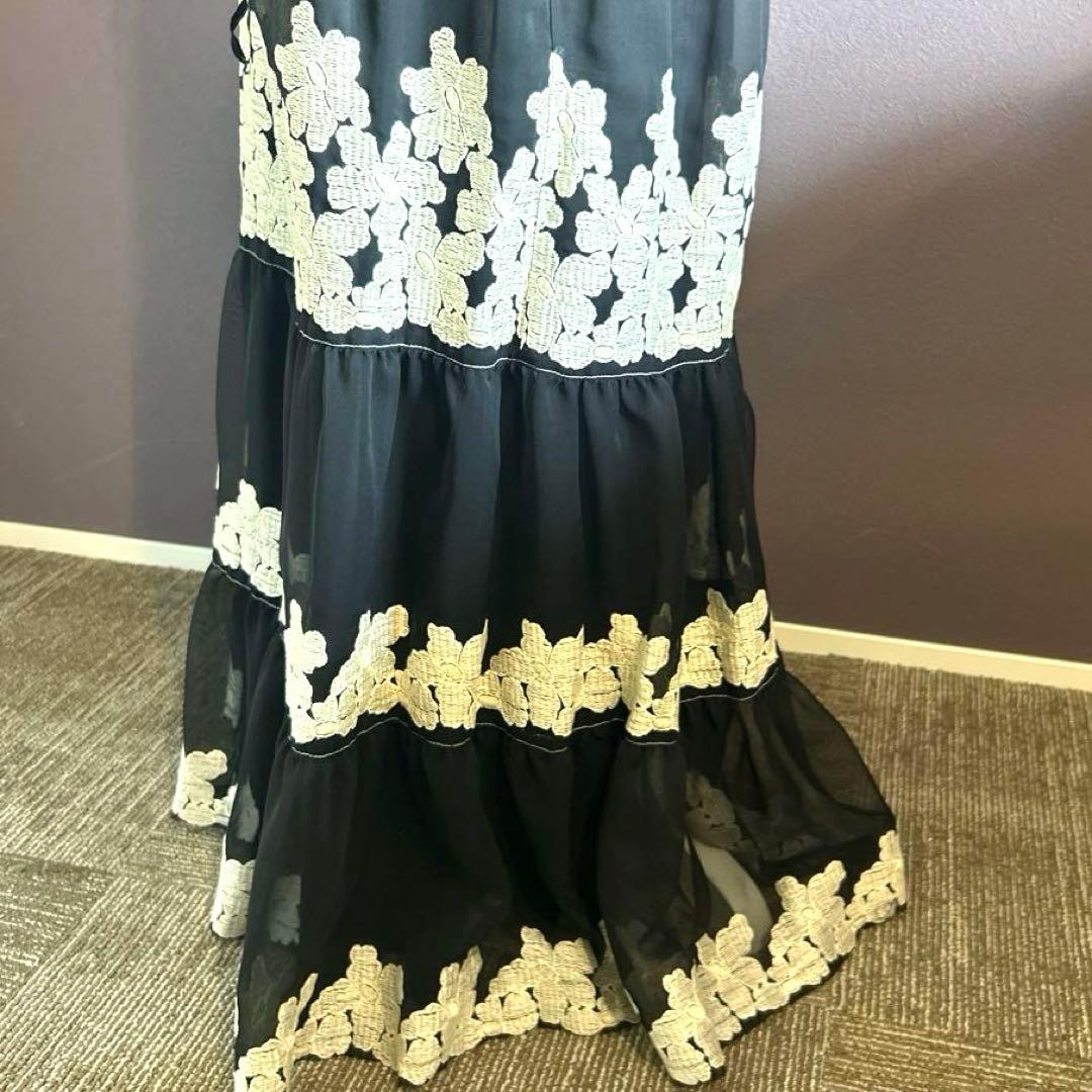 極美品✨アナスイ 刺繍 マキシ丈 ワンピース ティアード ドレス 花 アメリカ製