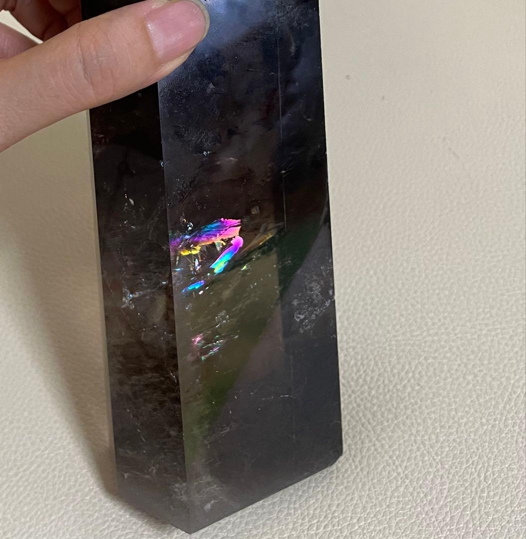 スモーキークォーツ タワー ポイント クリスタル 虹入茶水晶 幸運 レインボー