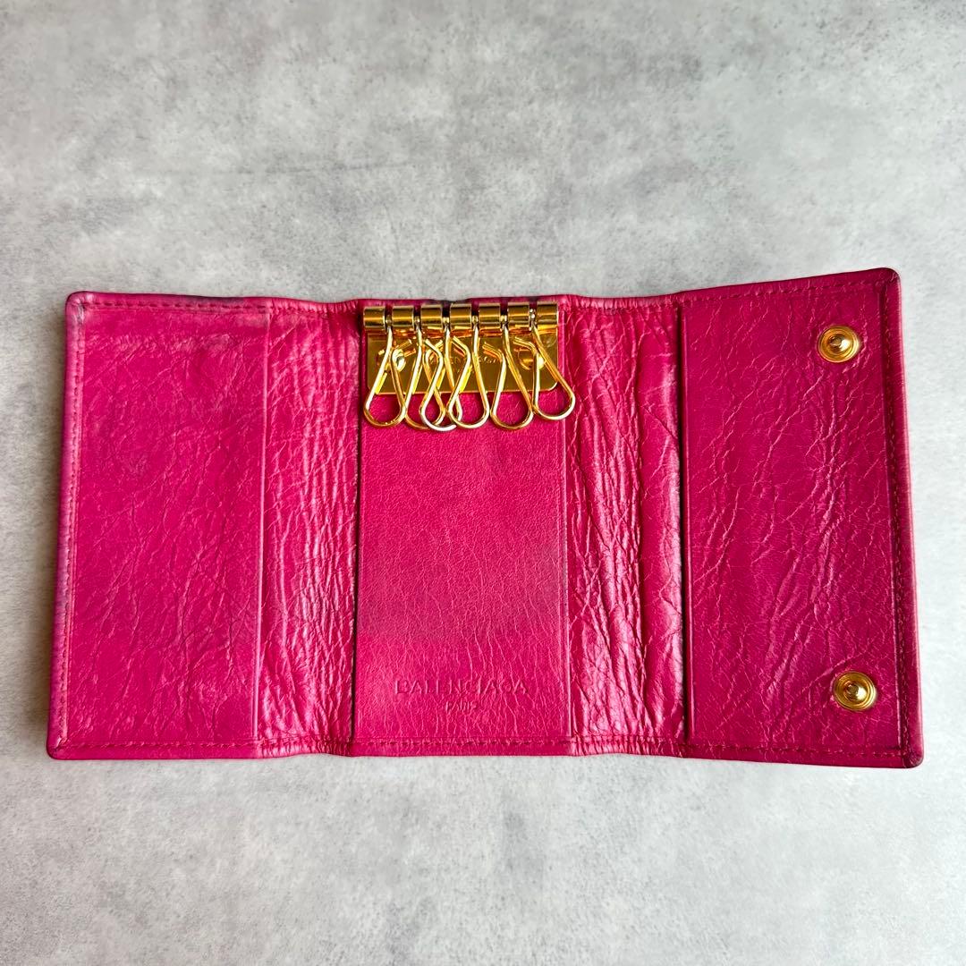 希少色✨BALENCIAGA クラシック　レザーキーケース　スタッズ　ピンク
