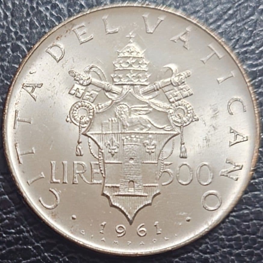 1958年 バチカン市国銀貨 500リラ ピウス12世教皇銀貨silver835