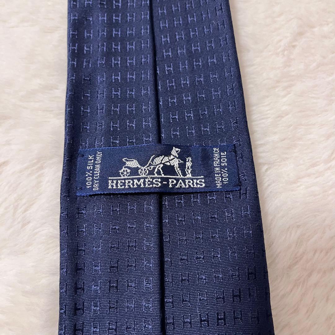 極美品！ エルメス ネクタイ H柄 ファソネ ネイビー