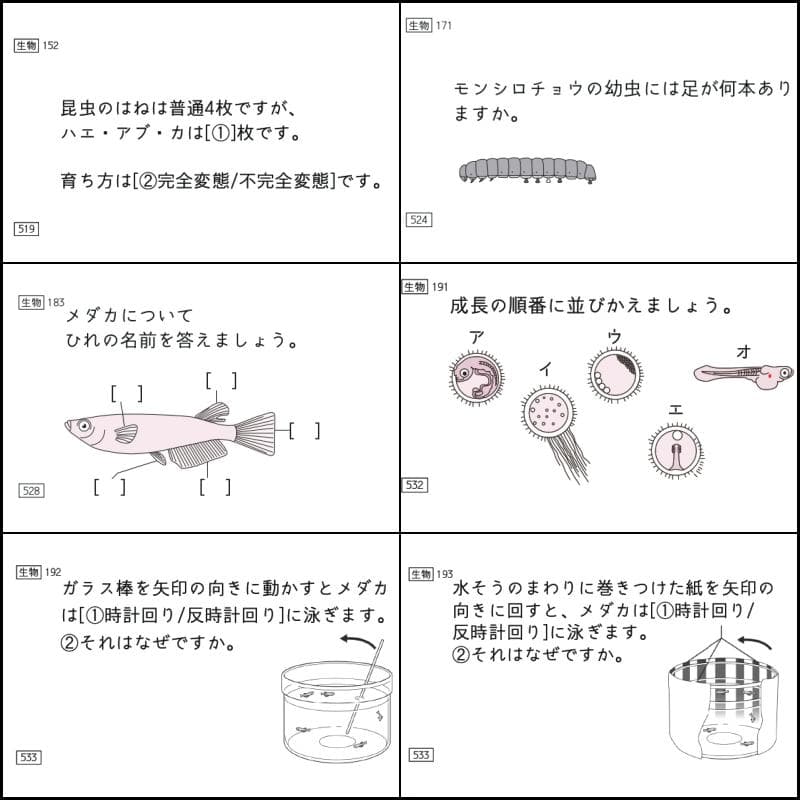 中学受験　暗記カード　理科 　生物　サピックス　予習シリーズ　コアプラス