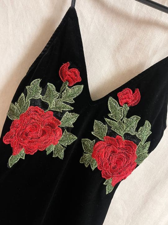 vintage rose embroidery dress ベロア ワンピース