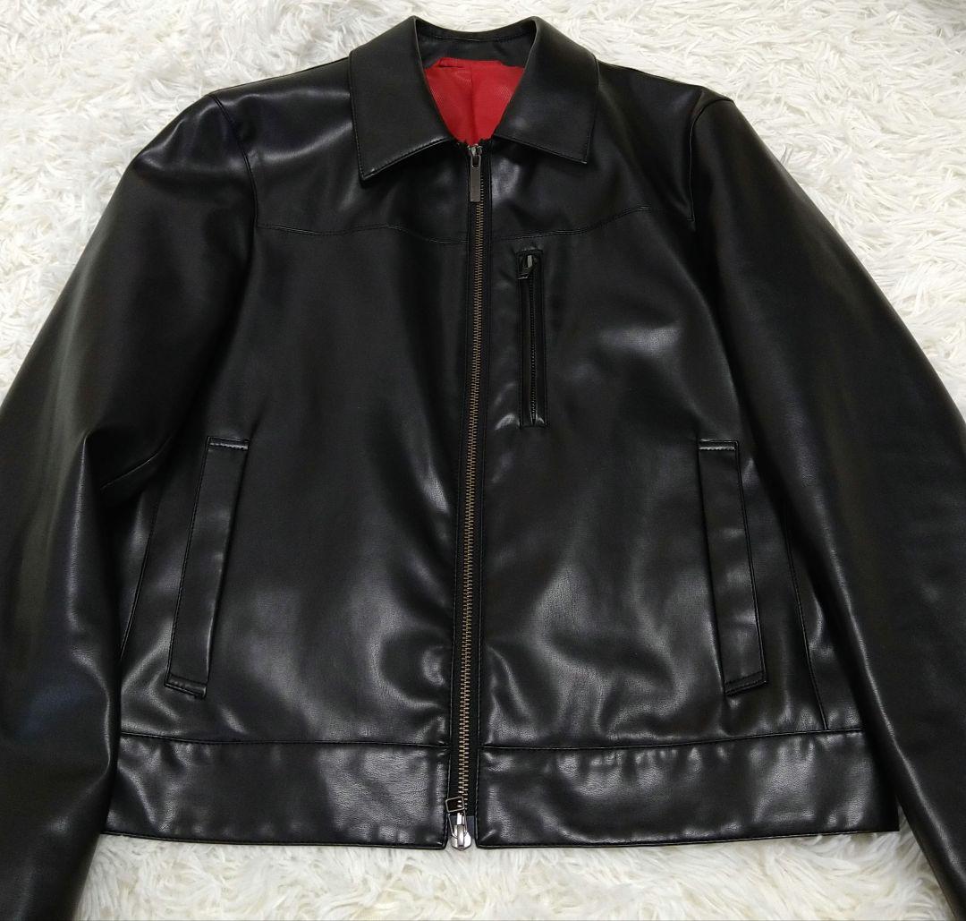 COMME CA MENコムサメン高級エコレザー短丈シングルライダースジャケット