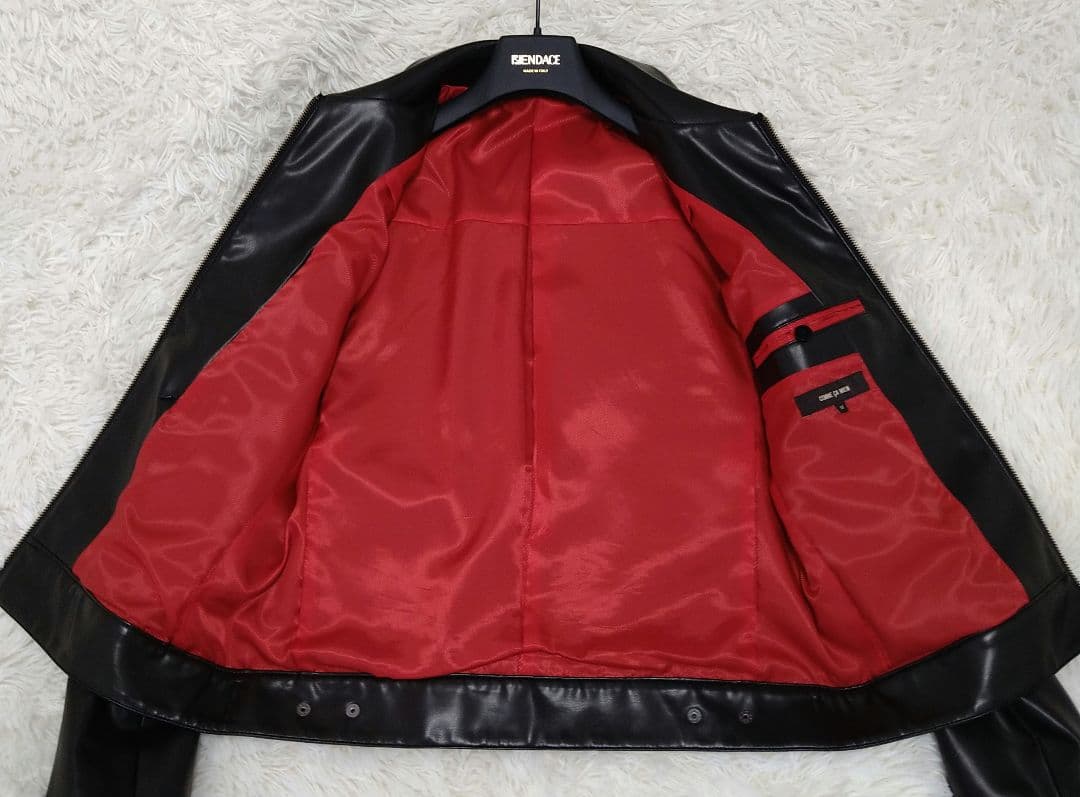 COMME CA MENコムサメン高級エコレザー短丈シングルライダースジャケット