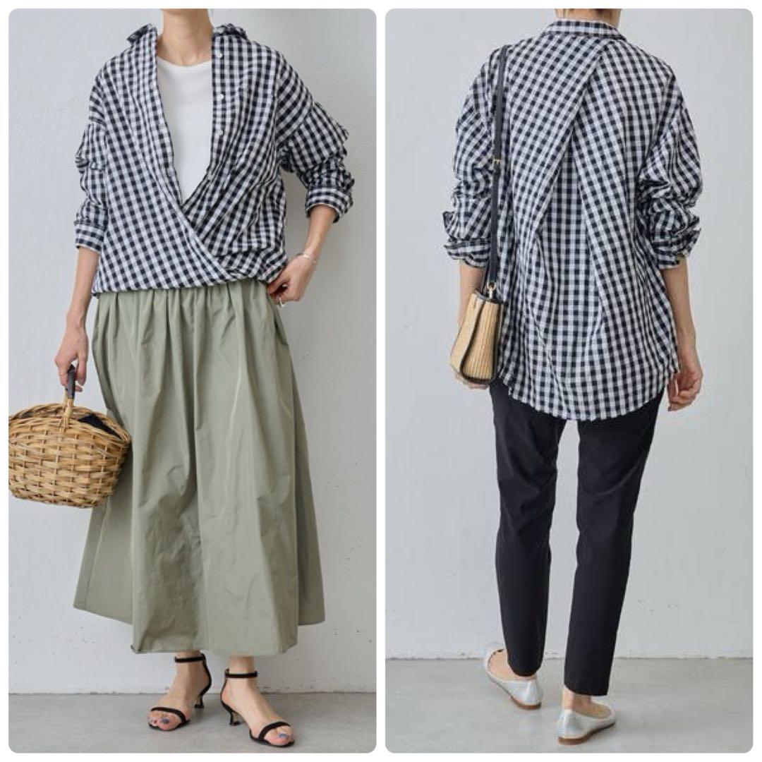 極美品✨ビアズリー　ギンガムワッシャーオーバーシャツ　シワ加工　ゆったり　黒×白