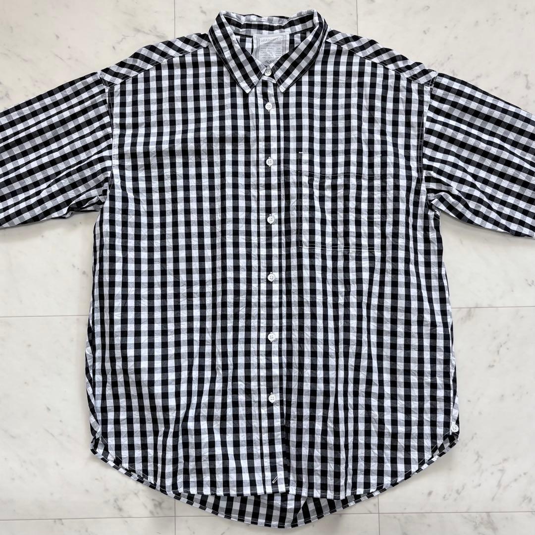極美品✨ビアズリー　ギンガムワッシャーオーバーシャツ　シワ加工　ゆったり　黒×白