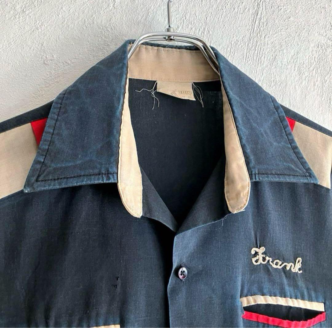 70s King Louie ボウリングシャツ ブラック レーヨン 50s