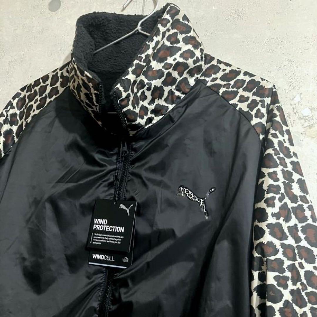 新品 PUMA レオパード柄 豹柄 裏起毛トリコット ウインドジャケット XL