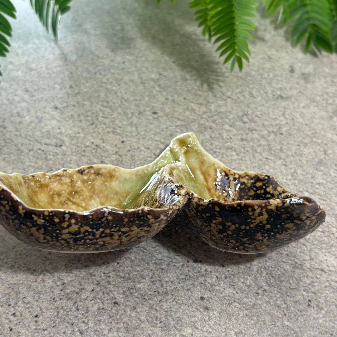 美濃焼　葉っぱの小鉢　4個セット　二口小鉢　薬味皿　小皿　食器　作家　茶緑　3a
