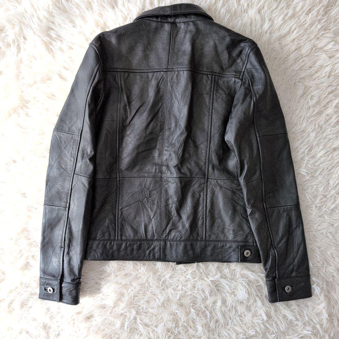 roshell ロシェル メンズ 本革 シワ加工 リアルレザー ジャケット 黒
