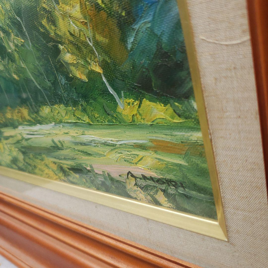 山と湖の風景 油彩画