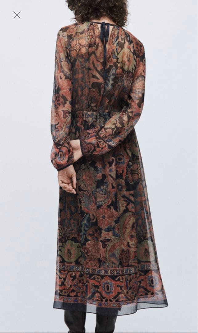 ZARA プリントミディワンピース　マルチカラー
