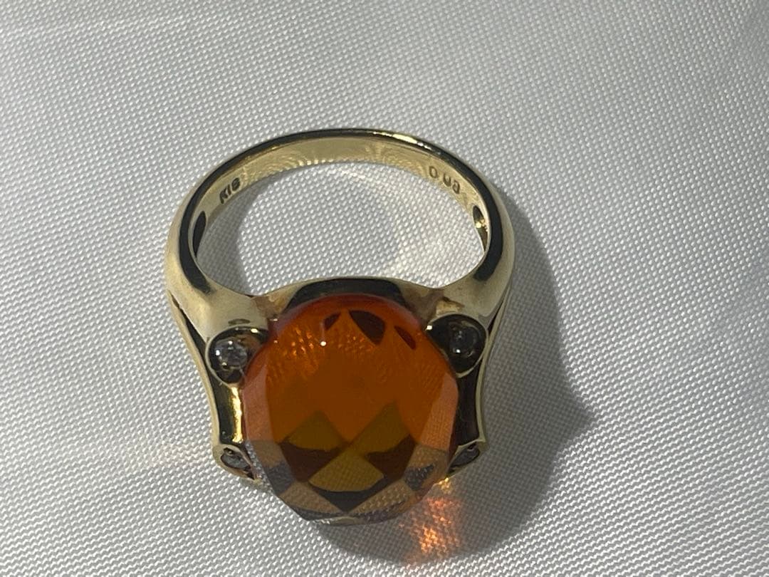 K18 ガーネット（オレンジ系） ダイヤ0.08ct リング 6.1g 13号