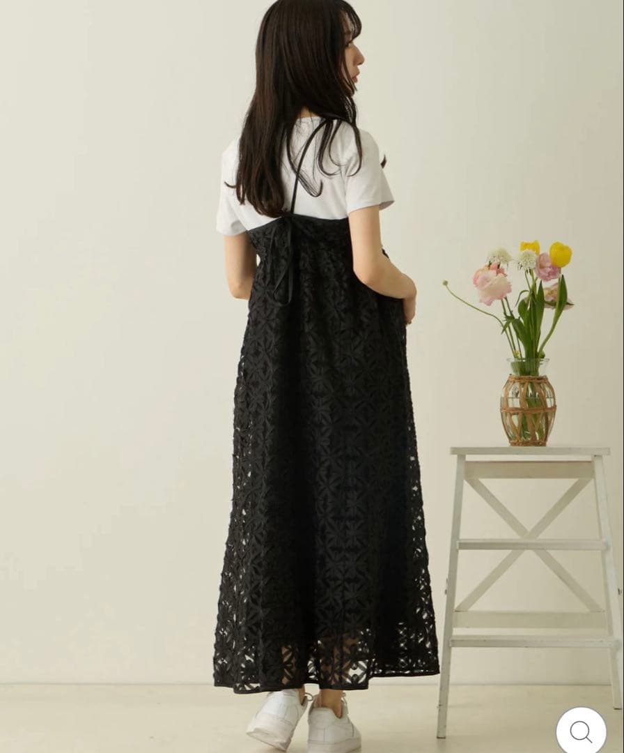 【限定価格】honono フラワーレースキャミワンピース ブラック マタニティS