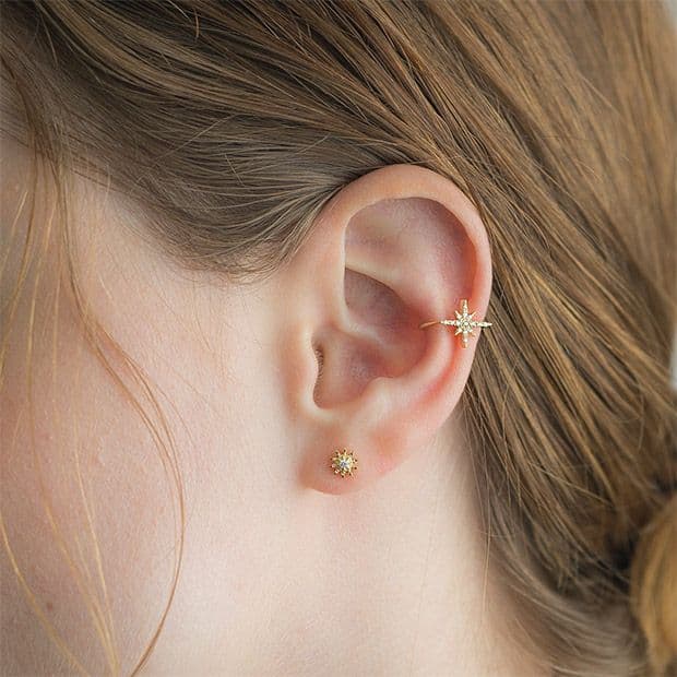 中古【STAR JEWELRY】K18YG ダイヤ スターモチーフ イヤーカフ
