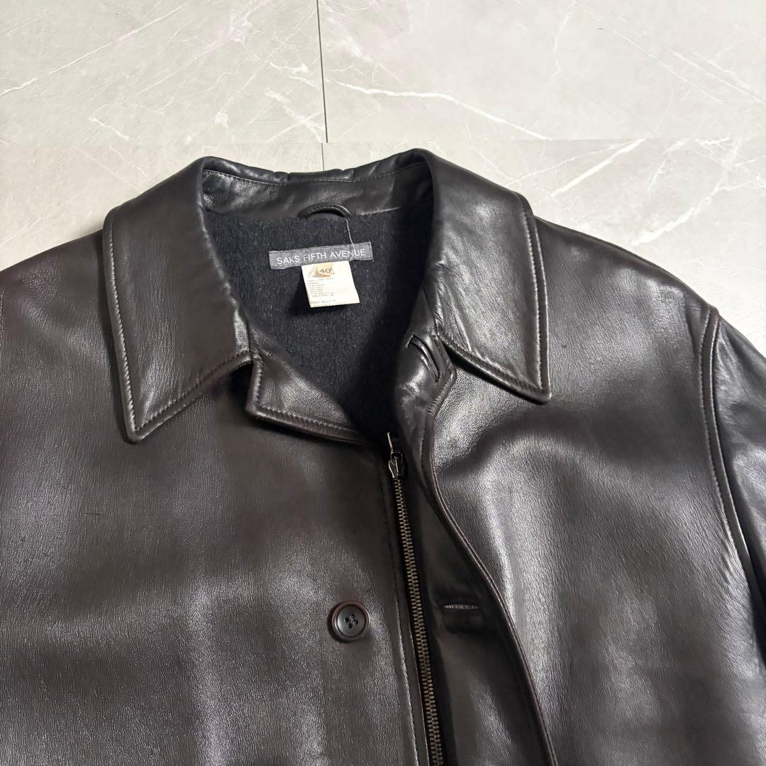 SAKS FIFTH AVENUE カーコート　レザー　イタリア製　カシミヤ