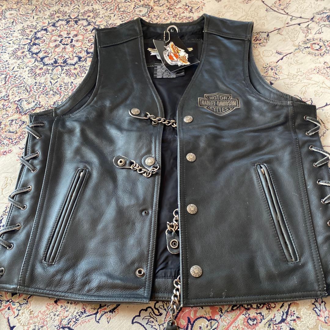 訳あり新品未使用Harley-Davidson レザーベスト スカルデザイン