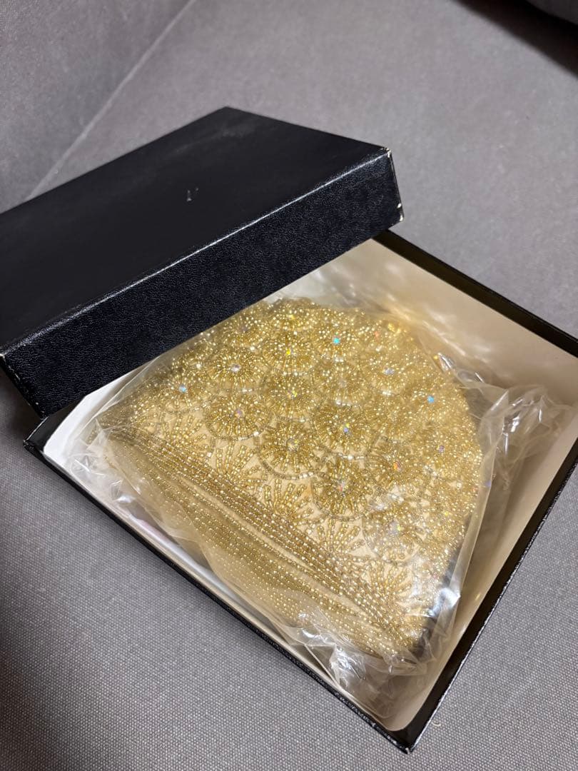 未使用　ゴールド　ビーズバッグ　セミアンティーク　保管品　昭和レトロ