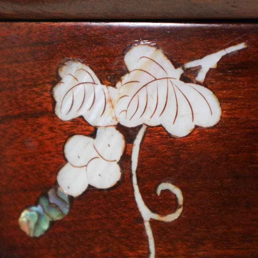 中国李朝様式 象嵌 小引き出し 5段 葡萄文 26x32x41cm