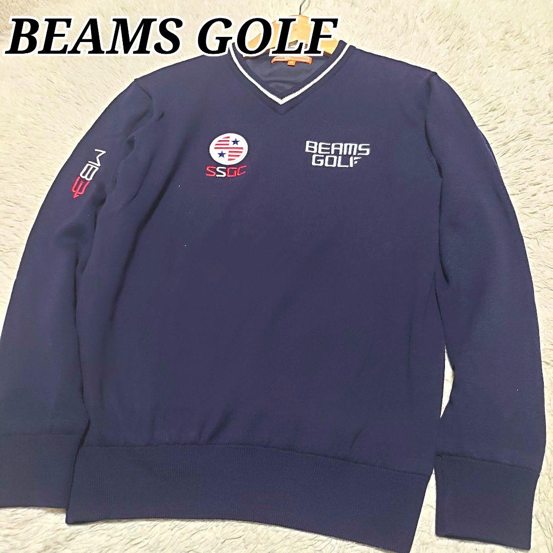 BEAMS GOLF チルデンニット 裏地付き Vネック ロゴ刺繍 ゴルフウエア