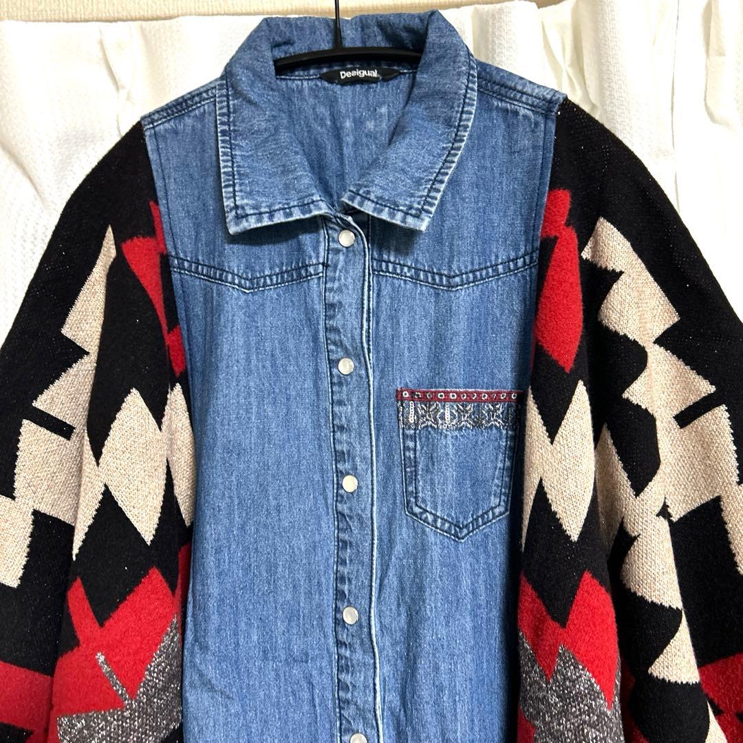 Desigual デシグアル デニムジャケット ポンチョ ゆったり ナバホ柄