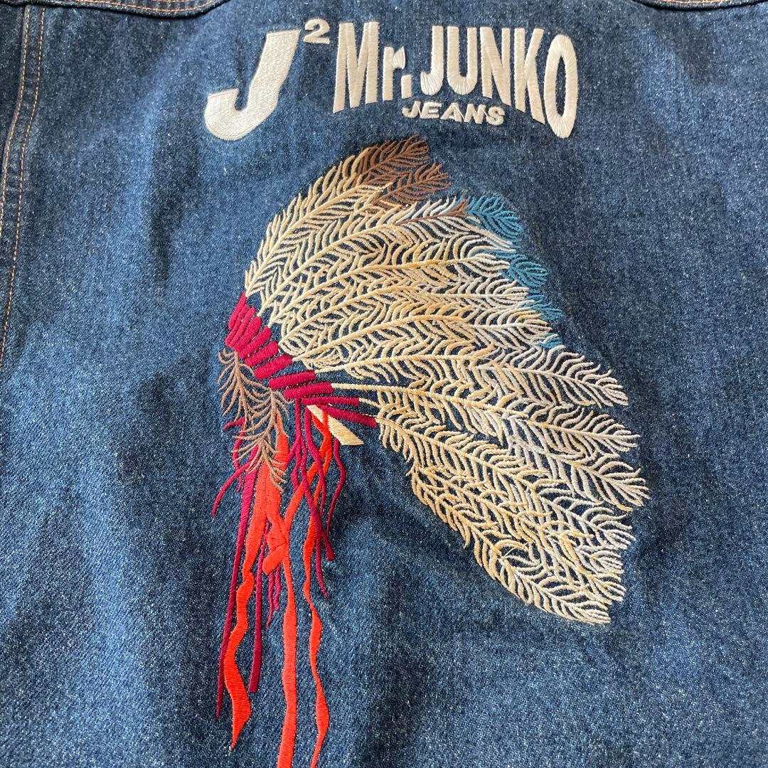 90s ミスタージュンコ　デニムジャケット 背面刺繍 インディアン　L XL