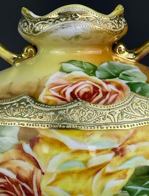 【訳アリ】オールドノリタケ 薔薇文花瓶 金彩 バラ図　ばら 金彩 花器 花瓶