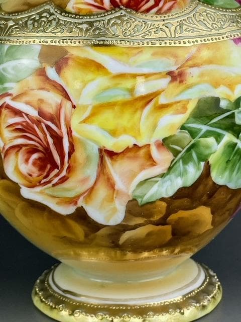 【訳アリ】オールドノリタケ 薔薇文花瓶 金彩 バラ図　ばら 金彩 花器 花瓶