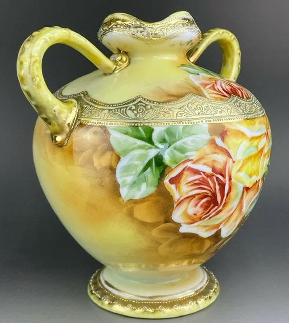 【訳アリ】オールドノリタケ 薔薇文花瓶 金彩 バラ図　ばら 金彩 花器 花瓶