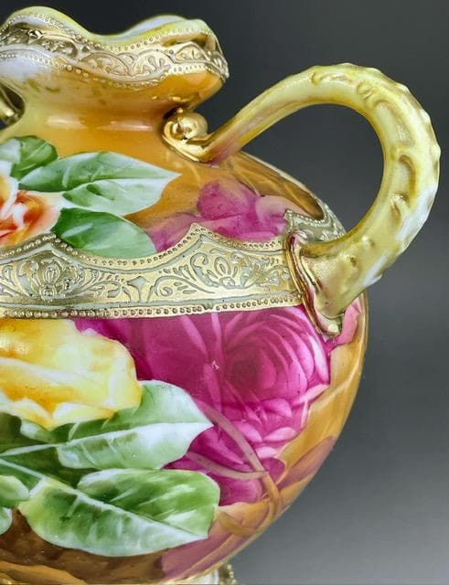 【訳アリ】オールドノリタケ 薔薇文花瓶 金彩 バラ図　ばら 金彩 花器 花瓶