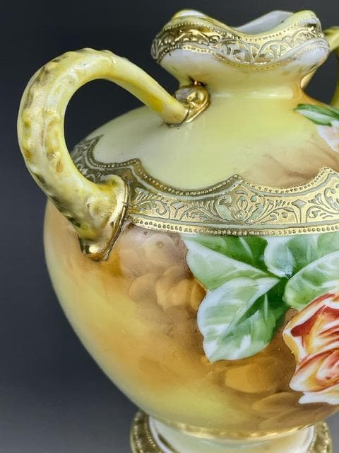 【訳アリ】オールドノリタケ 薔薇文花瓶 金彩 バラ図　ばら 金彩 花器 花瓶