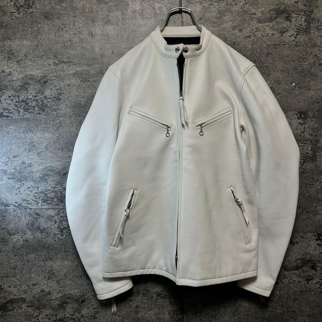 美品　FREEDOM 本革シングルライダース　レザージャケット　42サイズ　牛革